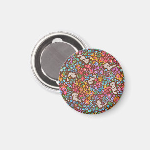 Imã Jardim Caprichoso de Pebble Gato Cinza e Floral Vi