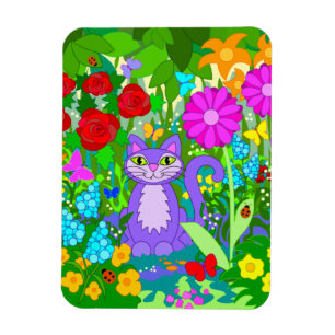 Ímã Jardim Colorido de Gatos Arte Fantasia Flores Joan