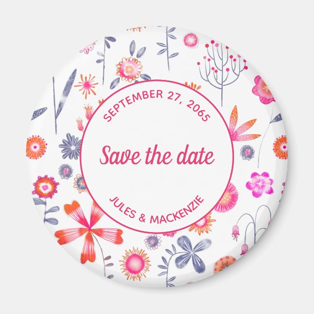 Imã Jardim da Flor Rosa Moderno Salve a Data (Frente)