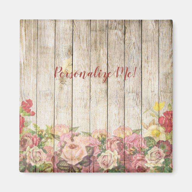 Imã Jardim de Flores de Madeira Rustic Personalizado (Frente)