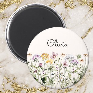 Imã Jardim de Flores Silvestres em Aquarela Monogramad
