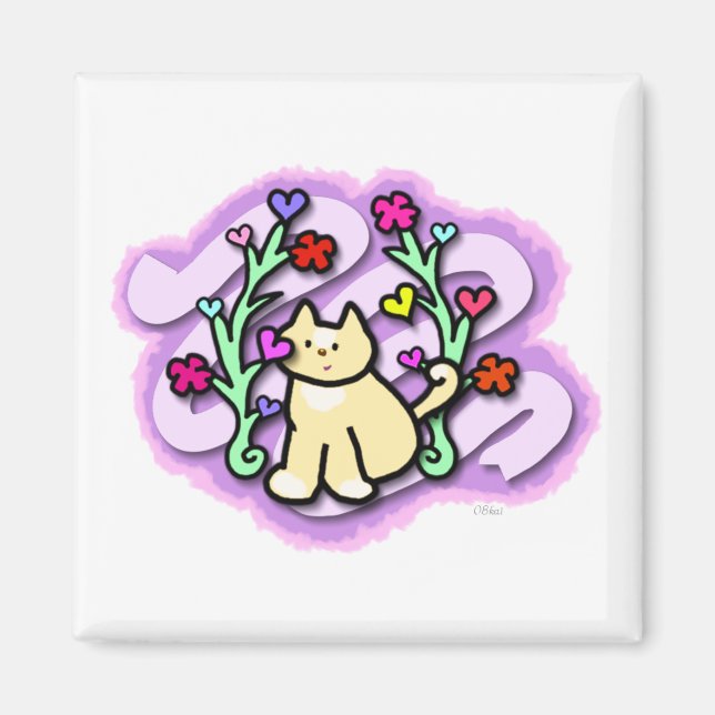 Imã Jardim Gato Cheio de Amor e Cor (Frente)
