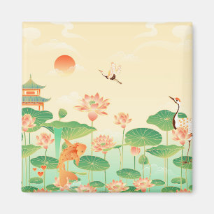 Imã Jardim Japonês Lago de Koi e Nenúfares Arte