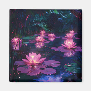 Imã Jardim Zen da Natureza à Meia-Noite com Lírio Rosa