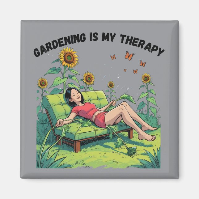 Imã Jardinagem É Minha Terapia ímã - cinza (Frente)