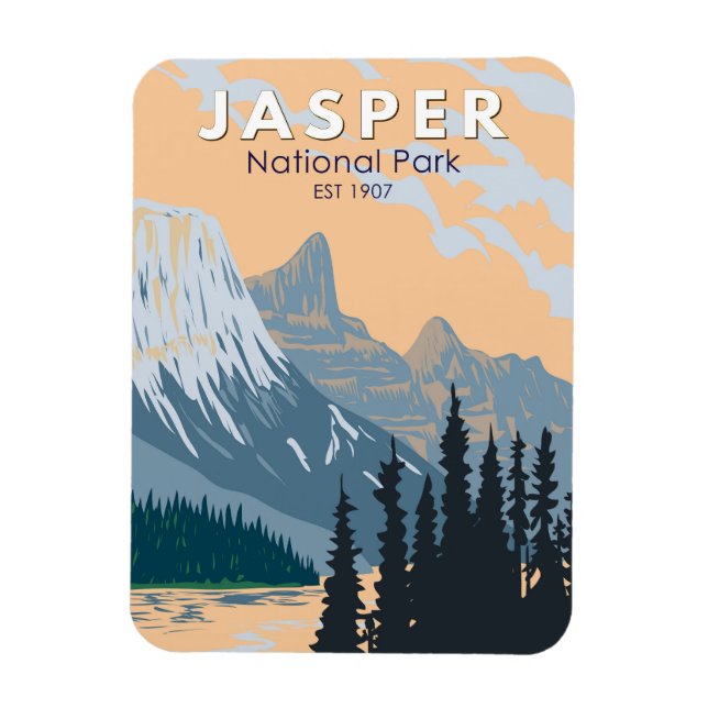 Ímã Jasper National Park Canada Viagem Art Vintage (Vertical)