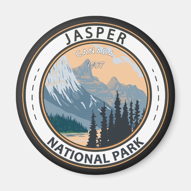 Imã Jasper National Park Canada Viagem Vintage Crachá (Frente)