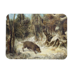 Ímã Javali na neve, assinada como Courbet