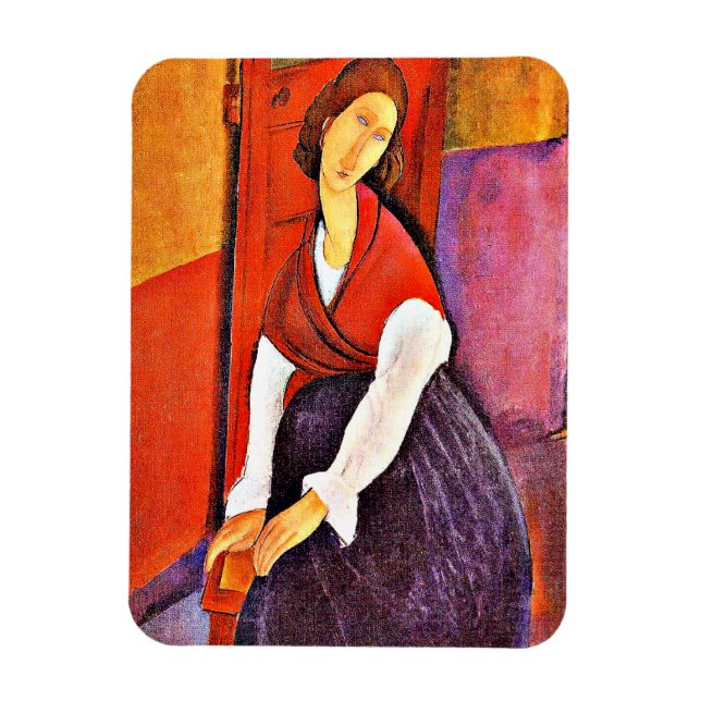 Ímã Jeanne Hebuterne em um Shawl Vermelho por Modiglia (Vertical)