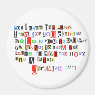 Imã Jeremiah 29:11 Ransom Note Round Magnet