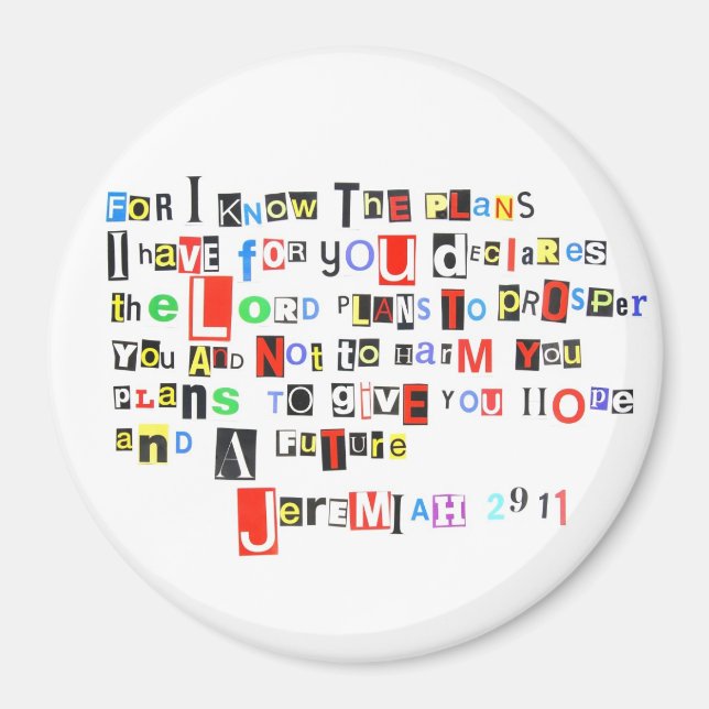Imã Jeremiah 29:11 Ransom Note Round Magnet (Frente)