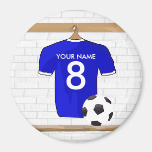 Imã Jérsei de futebol branco azul personalizado do