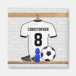 Imã Jérsei de futebol preto branco personalizado do