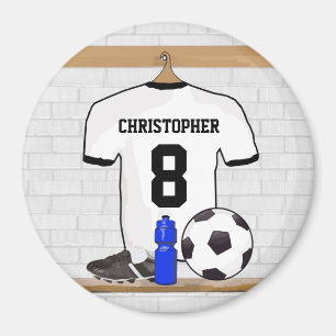 Imã Jérsei de futebol preto branco personalizado do