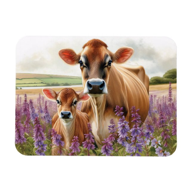 Ímã Jersey Cow e Calf Wildflower flexíveis (Horizontal)