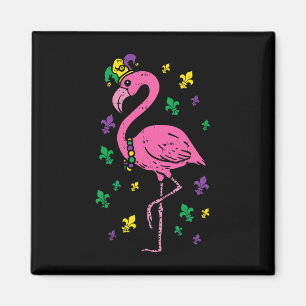 Imã Jester Pink Flamingo Bird Animal Cute Mardi Gras C