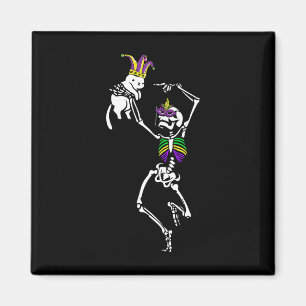 Imã Jester Skeleton Dançando Cat Mardi Gras Mask Carni