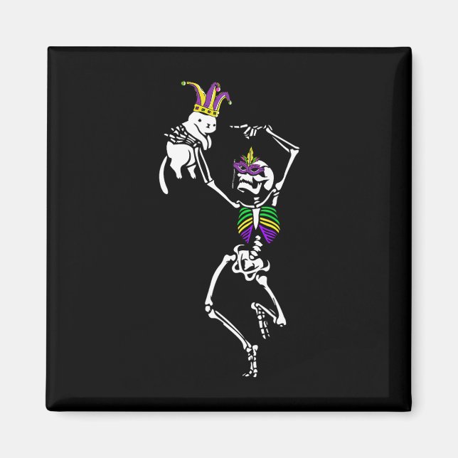 Imã Jester Skeleton Dançando Cat Mardi Gras Mask Carni (Frente)