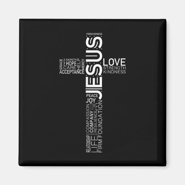 Imã Jesus Ama Branco Na Design da Cruz Cristã Negra (Frente)