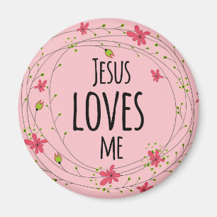 Imã Jesus ama-me ímã cor-de-rosa floral da grinalda