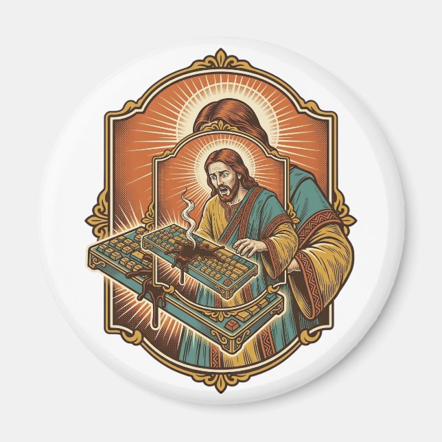Imã Jesus Café Derrama Teclado Mecânico Quebrado Tecno (Frente)