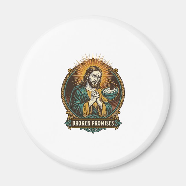 Imã Jesus Chip Quebrado Preso No Prato De Molho Humor  (Frente)