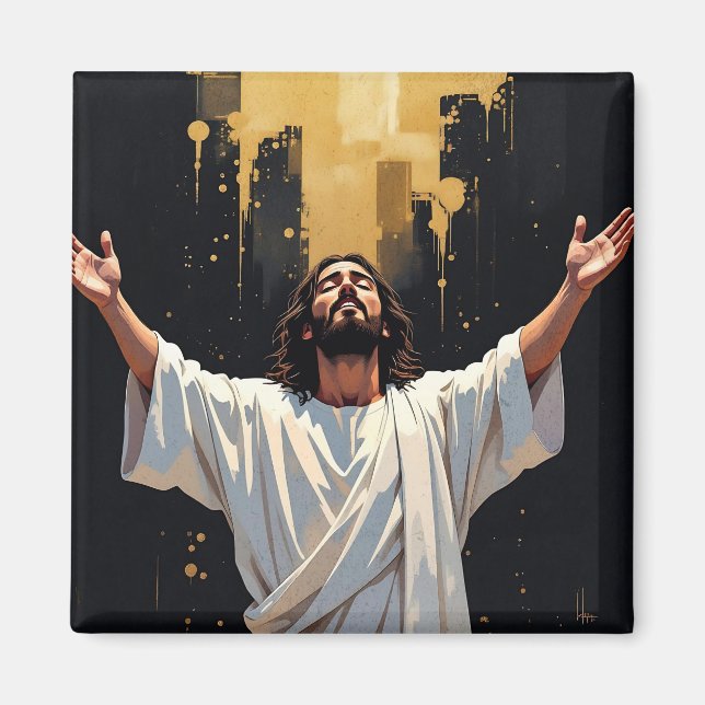 Imã Jesus Christ Our Savior | Black and Gold (Frente)
