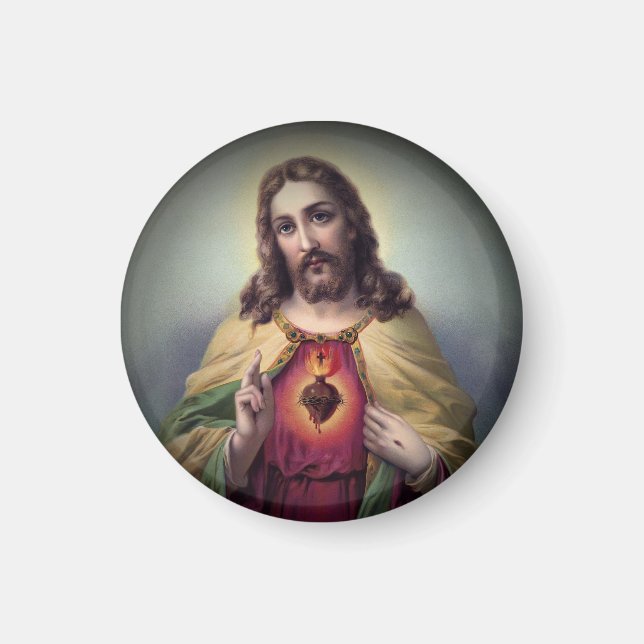 Imã Jesus com Coração Sagrado Brilhante (Frente)