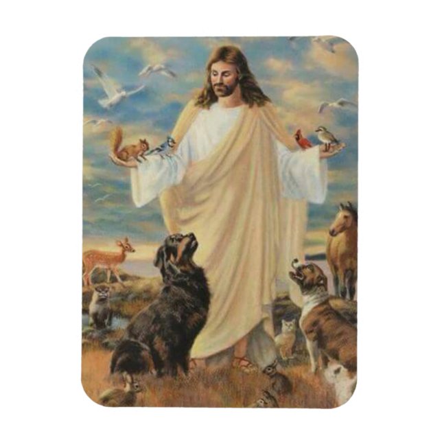 Ímã Jesus Com Os Animais (Vertical)