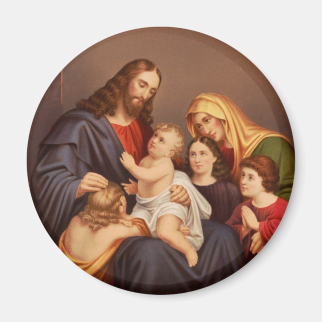 Imã Jesus Cristo com Crianças Arte Premium Fina (Frente)