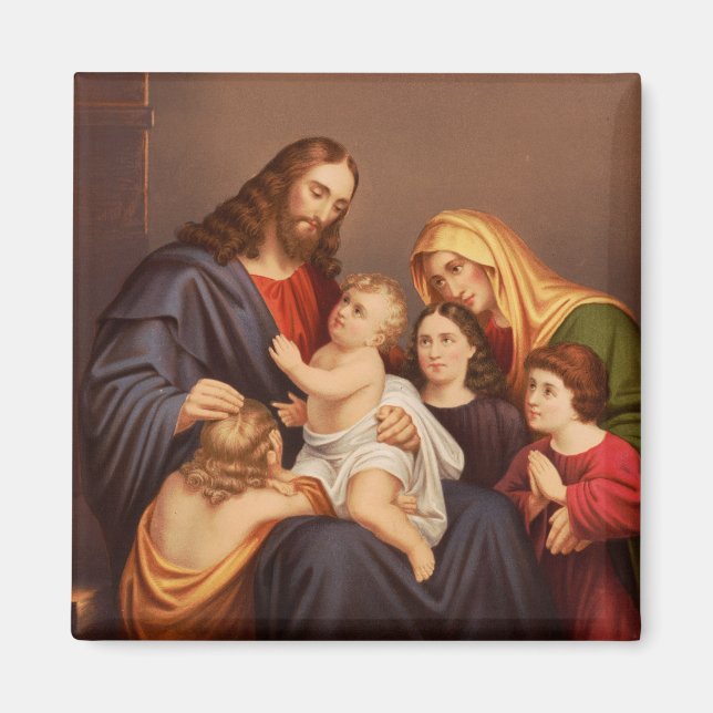 Imã Jesus Cristo com Crianças Arte Premium Fina (Frente)