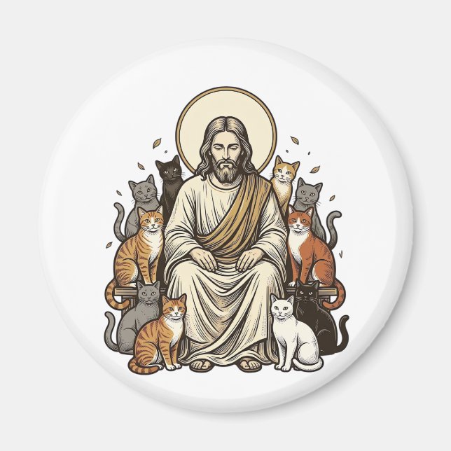 Imã Jesus e Gatos Vintage (Frente)