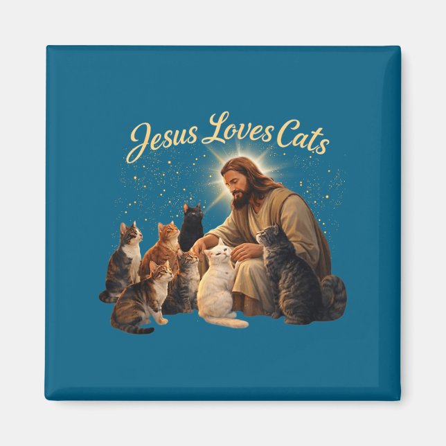 Imã Jesus Loves Cats Christian Cat Lover Jesus Hugs Ca (Frente)
