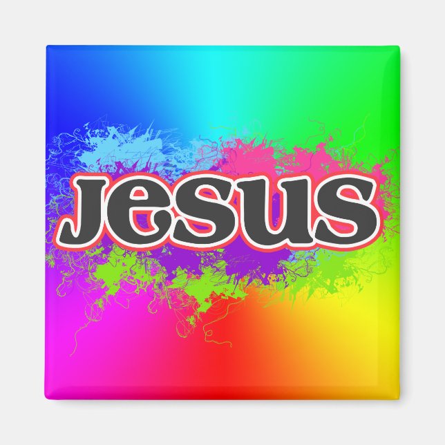 Imã Jesus Neon Estático (arco-íris) (Frente)