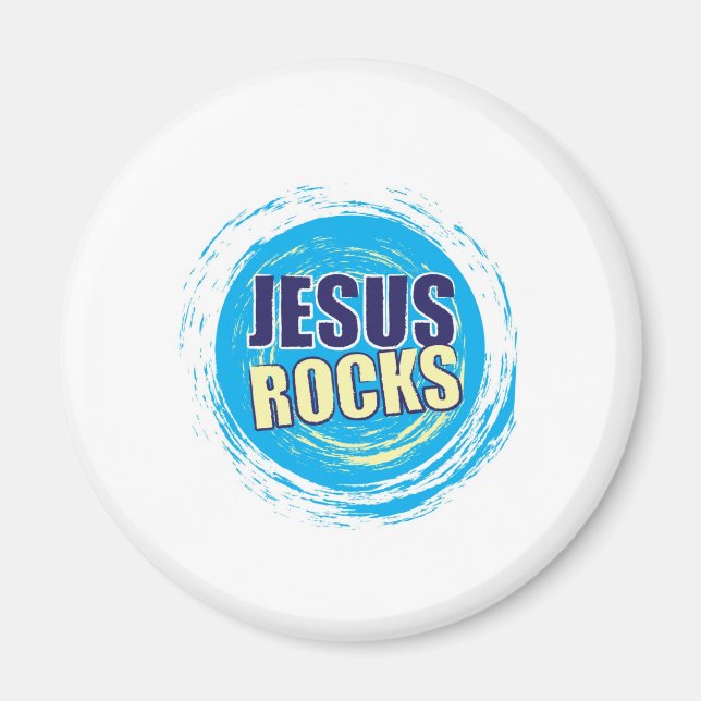 Imã Jesus Rocks 7 Azul e Amarelo (Frente)