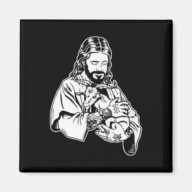 Imã Jesus segurando Baphomet cabra Oculto Tatuagem Sat (Frente)