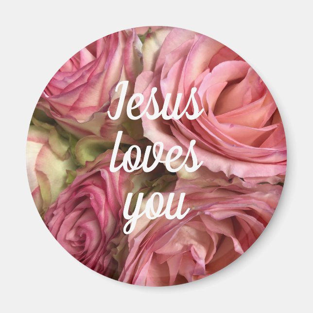 Imã Jesus Te Ama Personalizar As Rosas Rosa Esbranquiç (Frente)