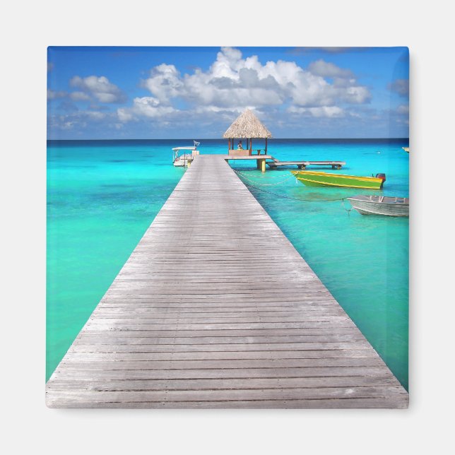 Imã Jetty com barcos em lagoa tropical (Frente)