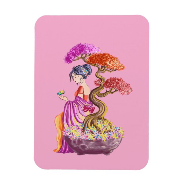 Ímã Jeune fille et son arbre japonnais géant. (Vertical)