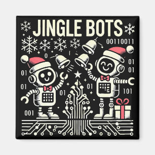 Imã Jingle Bots Festivos Holiday Robots com Santa Hats