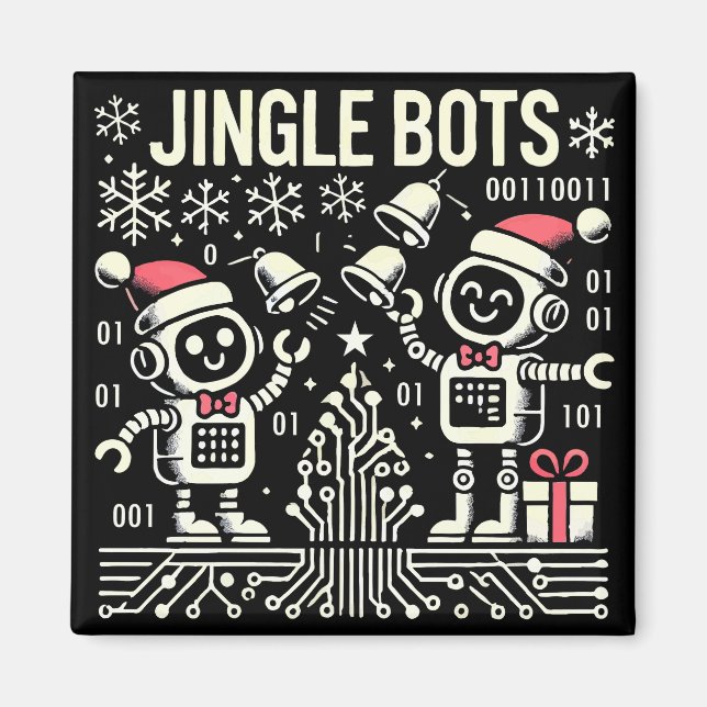 Imã Jingle Bots Festivos Holiday Robots com Santa Hats (Frente)