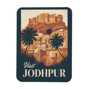 Ímã Jodhpur India Illustração Viagem Art Vintage