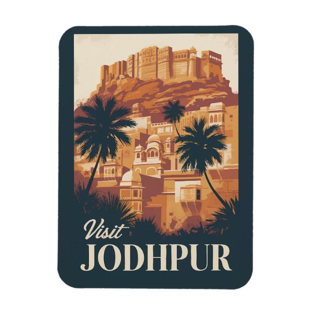 Ímã Jodhpur India Illustração Viagem Art Vintage (Vertical)