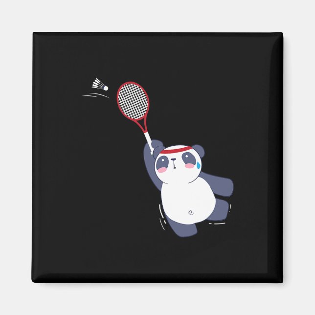 Imã Jogador de Badminton do Panda Bear Solteiros dupli (Frente)