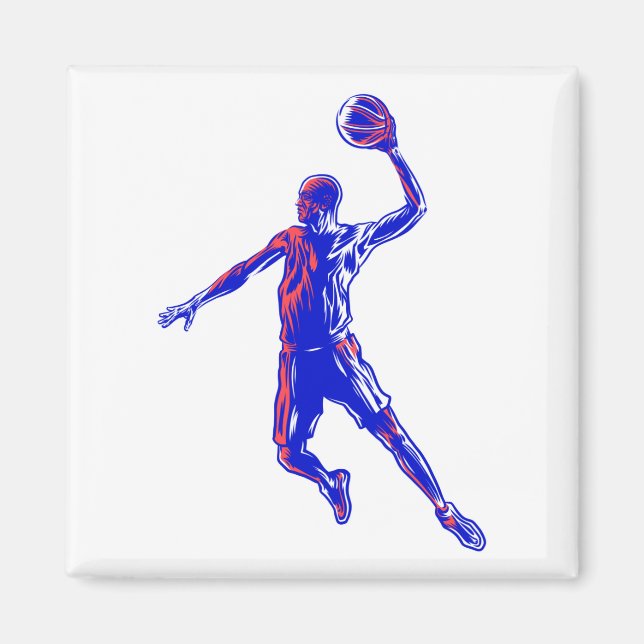 Imã Jogador de basquetebol Slam Dunk, Vermelho e Azul  (Frente)