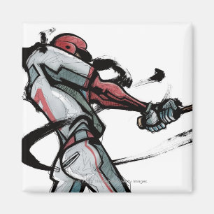 Imã Jogador de beisebol balançando bastão, vista later