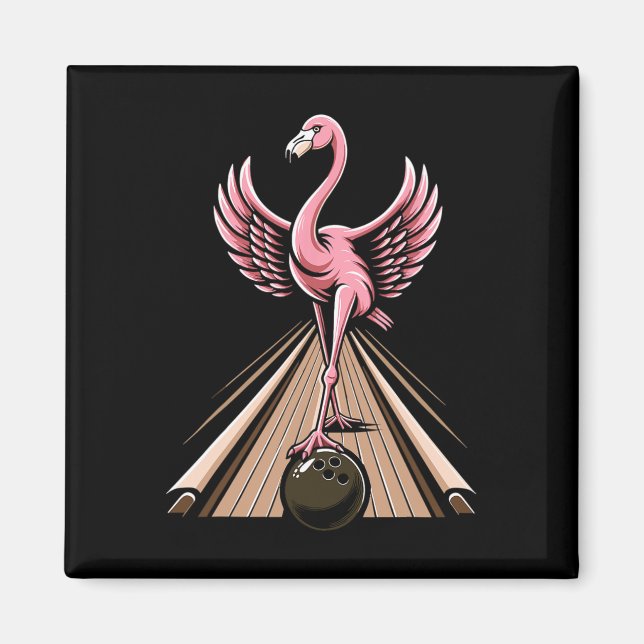 Imã Jogador de Boliche de Flamingo Engraçado Boliche E (Frente)