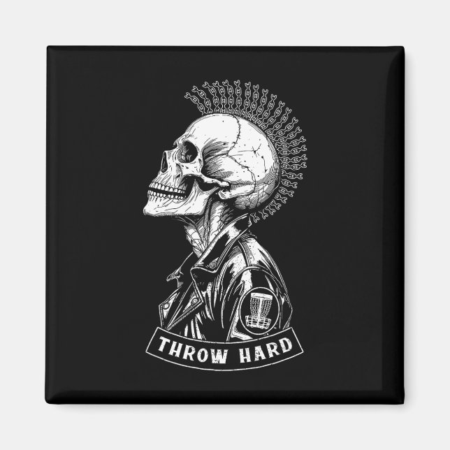 Imã Jogador de Disc Golf Punk Rock Crânio Mohawk Arrem (Frente)