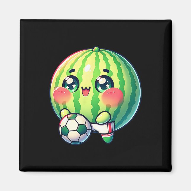 Imã Jogador de Futebol Chibi de Melancia Fofa  (Frente)