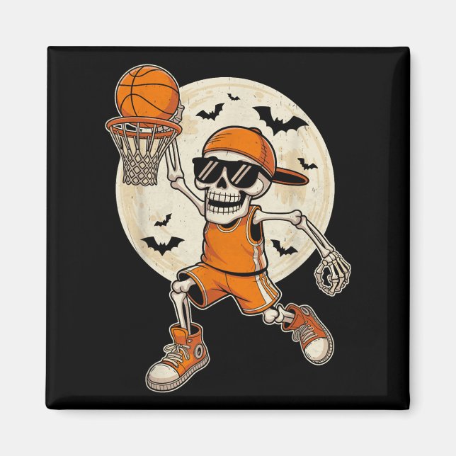Imã Jogador de Halloween do Skeleton de basquete engra (Frente)